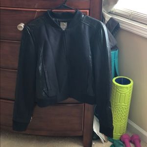 Black leather bomber jacket